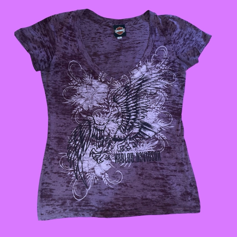 2000s Harley Davidson Purple V Neck Shirt